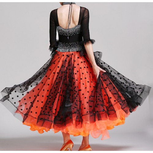 black Orange sequins ballroom dance competition dresses dance ballroom waltz dresses standard dance dress fringe foxtrot flamenco